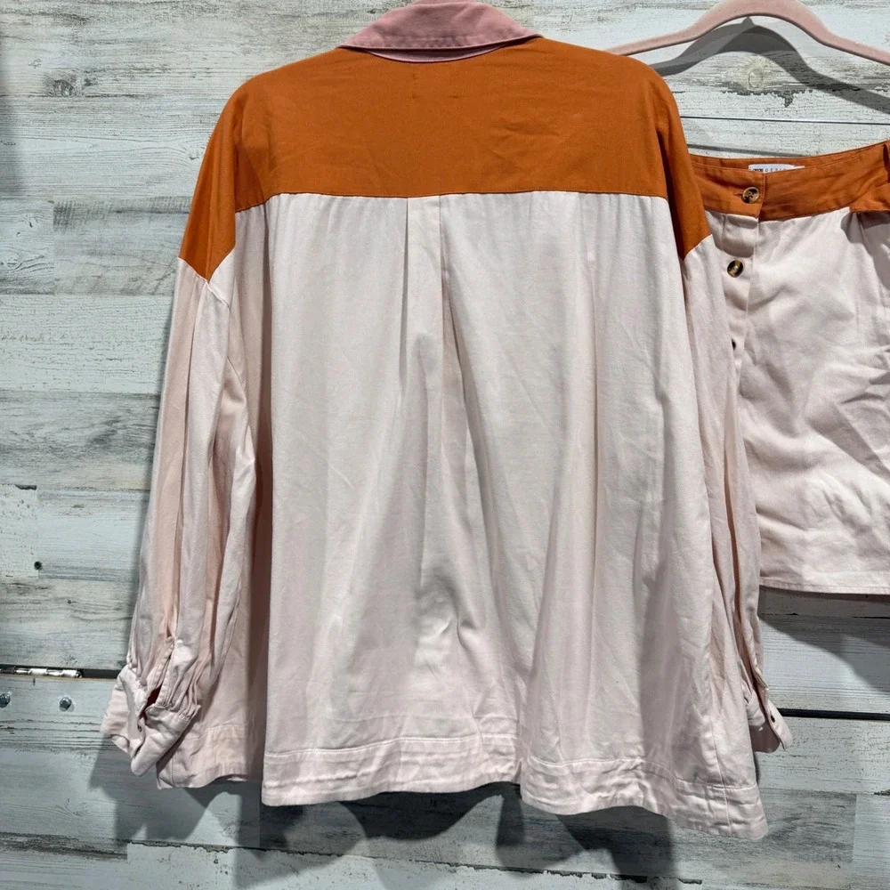 ASOS DESIGN Skirt Set Women 10 / 12 Pink Orange Colorblock Cotton Retro EUC